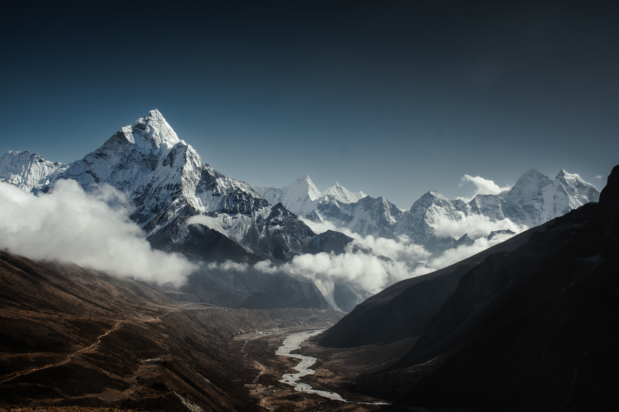 Snowy Himalayan mountains from above
